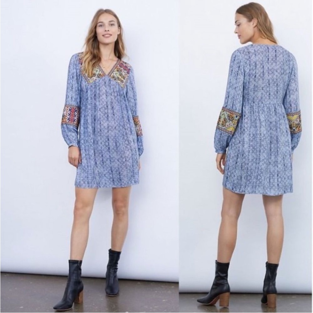 Anthropologie EUC dress tunic embroidered top sleeves, flowy fabric, size M